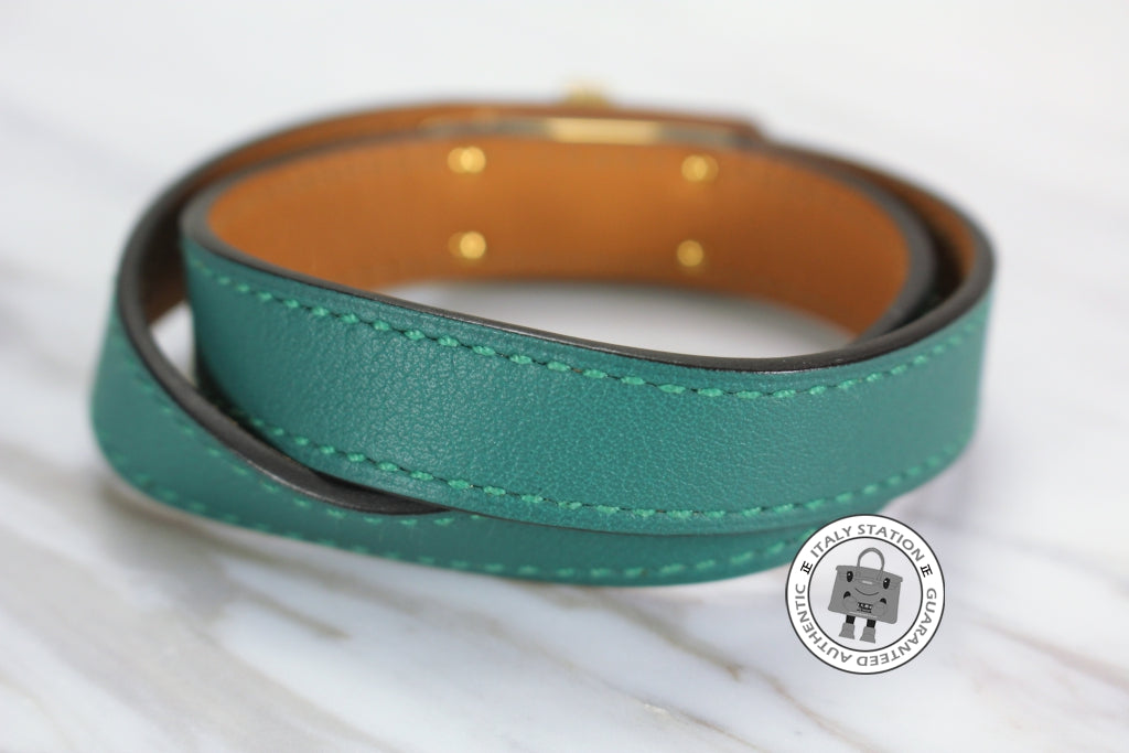 HERMES Hermes Kelly Double Tour Malachite / CCZ6 Swift Medium Bracelet | Italystation.com - Shop Now at italystation.com