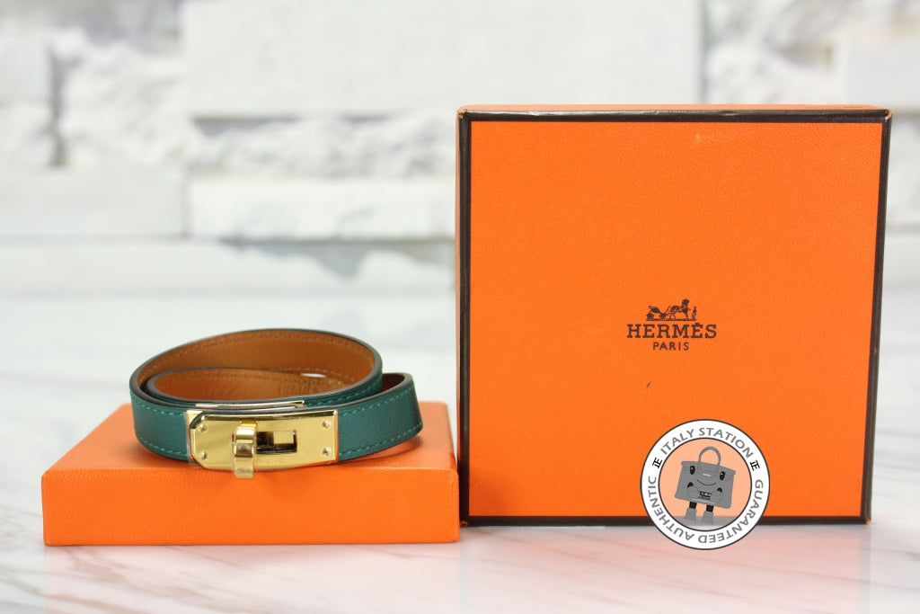 HERMES Hermes Kelly Double Tour Malachite / CCZ6 Swift Medium Bracelet | Italystation.com - Shop Now at italystation.com