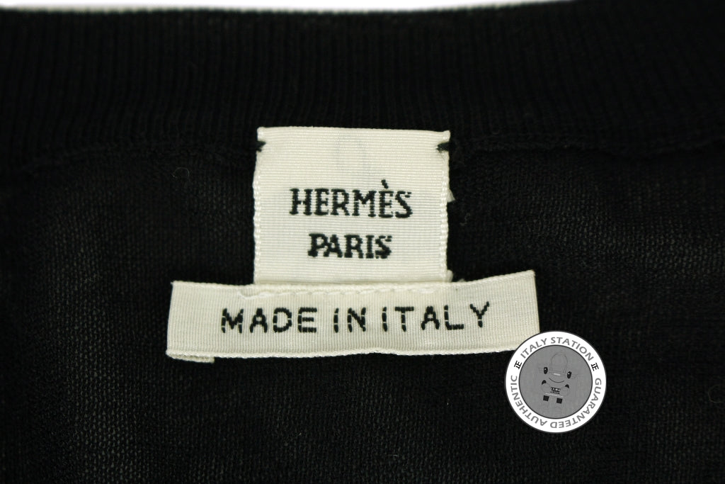 HERMES Hermes Pull Col V Maille Summer Black Cotton 38 Sweaters Bkhw | Italystation.com - Shop Now at italystation.com