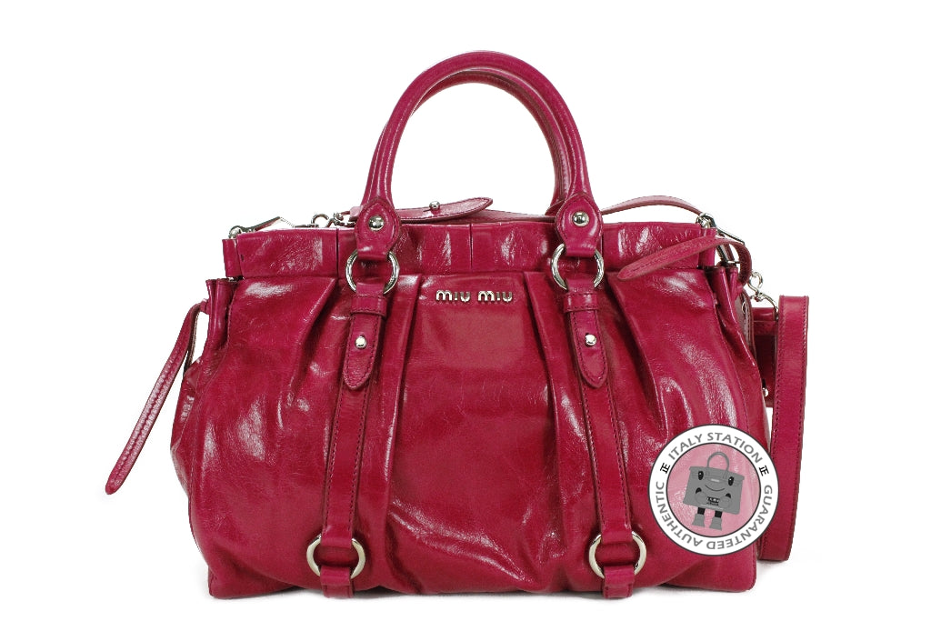 MIU MIU Miu Miu RT0383 X72 Vitello Lux  Bauletto Aperto Fuxia / F0029  | Italystation.com - Shop Now at italystation.com