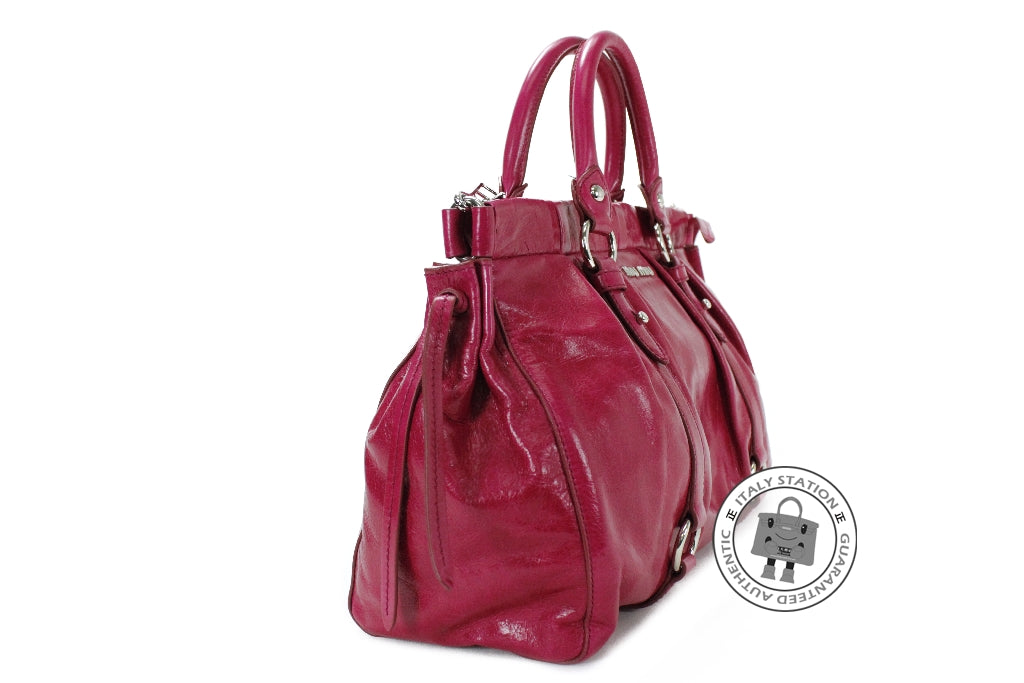 MIU MIU Miu Miu RT0383 X72 Vitello Lux  Bauletto Aperto Fuxia / F0029  | Italystation.com - Shop Now at italystation.com