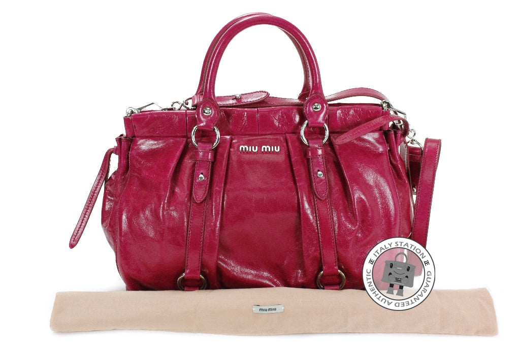 MIU MIU Miu Miu RT0383 X72 Vitello Lux  Bauletto Aperto Fuxia / F0029  | Italystation.com - Shop Now at italystation.com