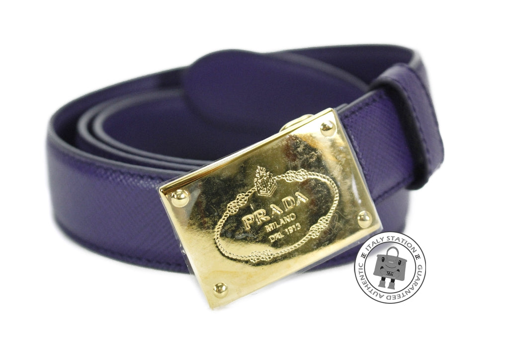 PRADA Prada 1C5718 053  Saffiano Cinture Fibbia Oro 2.5 CM Viola / F00 | Italystation.com - Shop Now at italystation.com