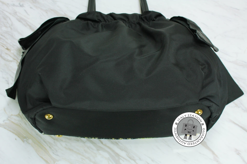 PRADA Prada Snake Print Black Canvas Tote Bag Ghw | Italystation.com - Shop Now at italystation.com