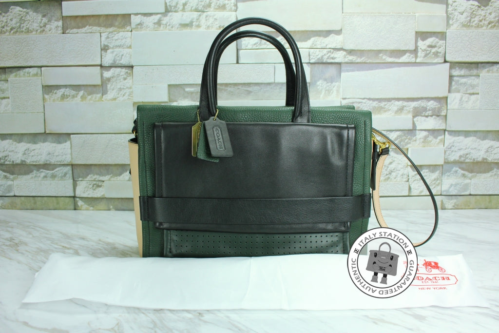 COACH Coach F27994 Green+black+tan / B4/OL Leather Tote Bag Ghw | Italystation.com - Shop Now at italystation.com