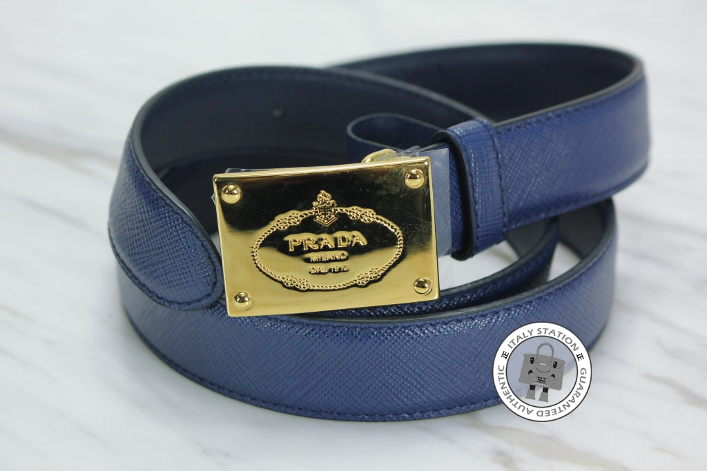 PRADA Prada 1C5718 053  Saffiano Cinture Fibbia Oro 2.5 CM Bluette / F | Italystation.com - Shop Now at italystation.com