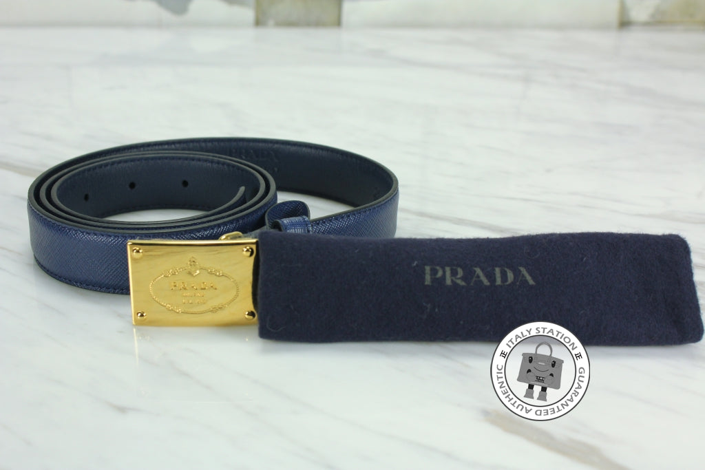 PRADA Prada 1C5718 053  Saffiano Cinture Fibbia Oro 2.5 CM Bluette / F | Italystation.com - Shop Now at italystation.com