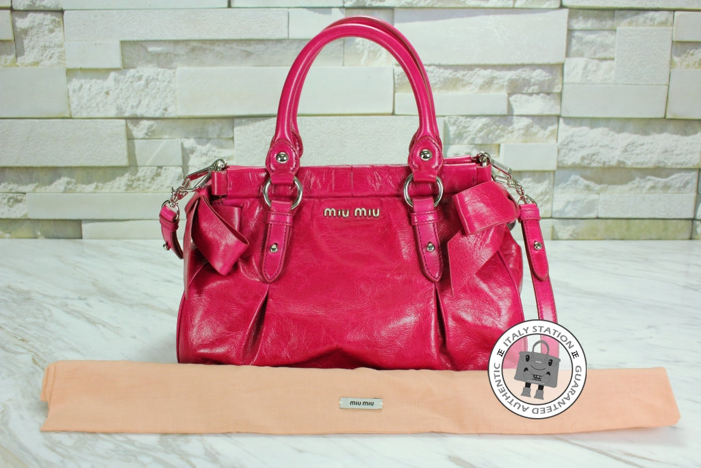 MIU MIU Miu Miu RNN955 X72 Vitello Lux  Bauletto Aperto F0029 / Fuxia  | Italystation.com - Shop Now at italystation.com