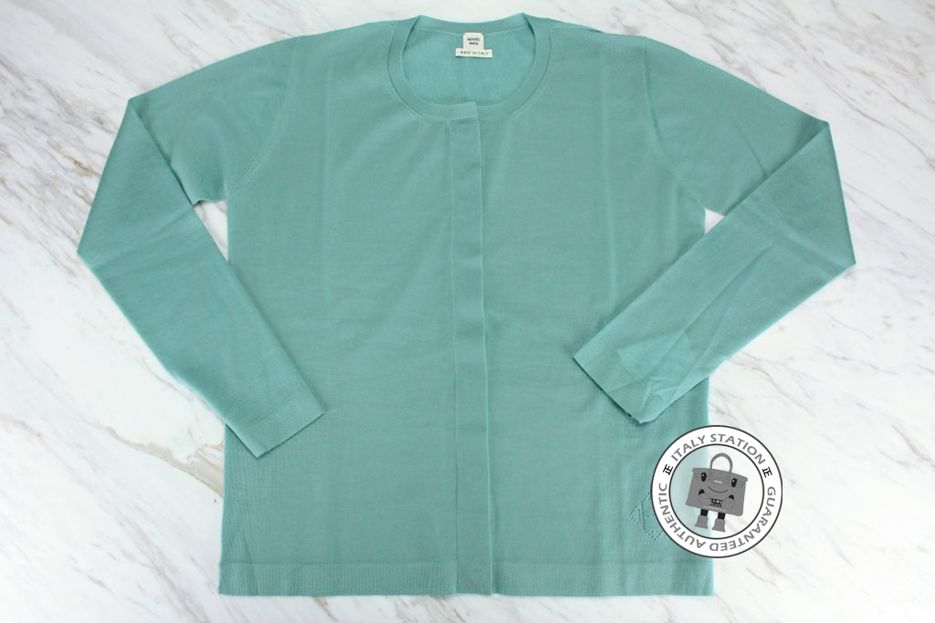 HERMES Hermes 002701D3 Short Long Sleeved Vert D Eau Clair / L0 Cashme | Italystation.com - Shop Now at italystation.com