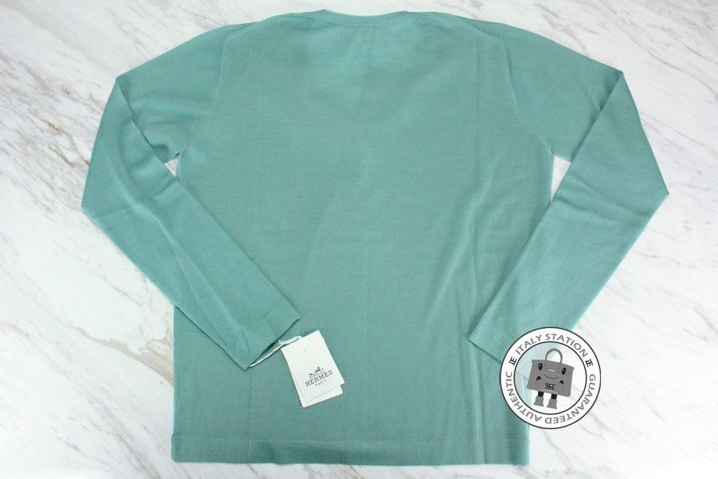 HERMES Hermes 002701D3 Short Long Sleeved Vert D Eau Clair / L0 Cashme | Italystation.com - Shop Now at italystation.com