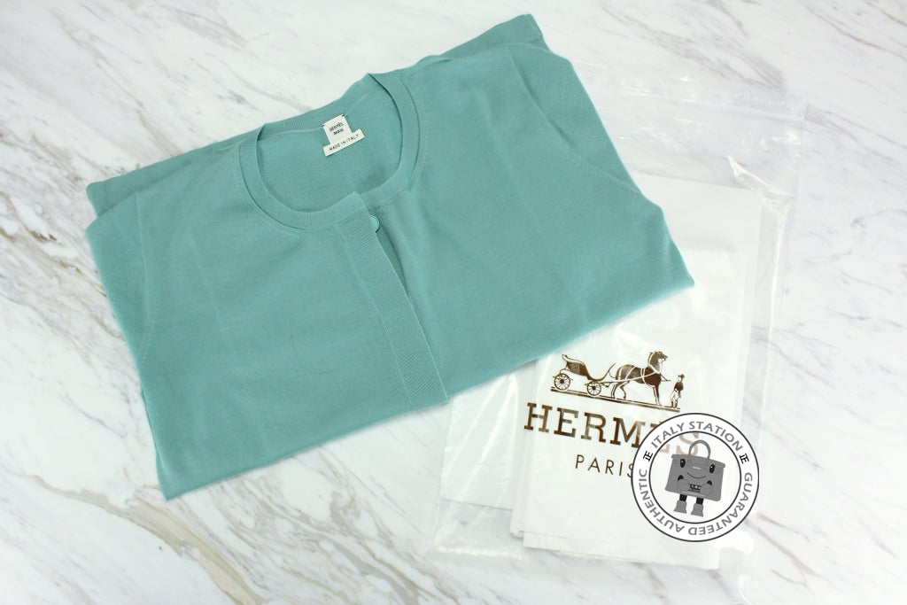 HERMES Hermes 002701D3 Short Long Sleeved Vert D Eau Clair / L0 Cashme | Italystation.com - Shop Now at italystation.com