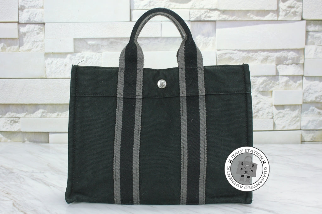 HERMES Hermes Herline Black Canvas Small Tote Bag Phw | Italystation.com - Shop Now at italystation.com