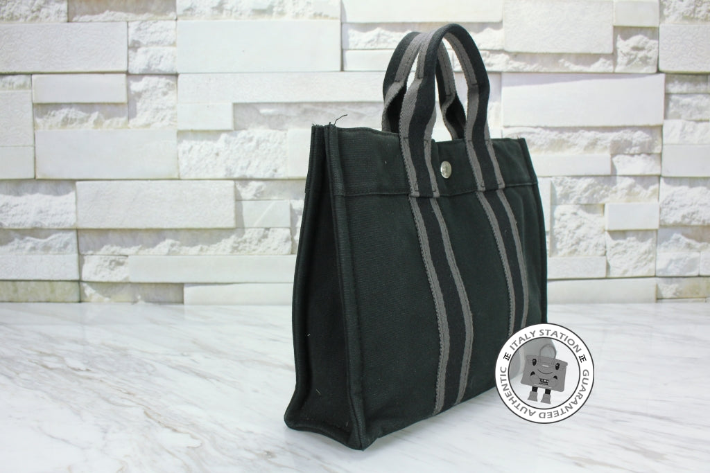 HERMES Hermes Herline Black Canvas Small Tote Bag Phw | Italystation.com - Shop Now at italystation.com