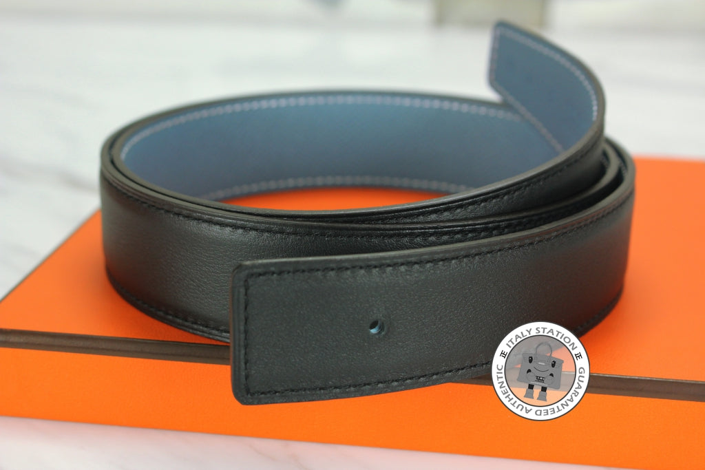 HERMES Hermes Reversible  32 MM Black/blue Jeans Swift 75 Belts | Italystation.com - Shop Now at italystation.com