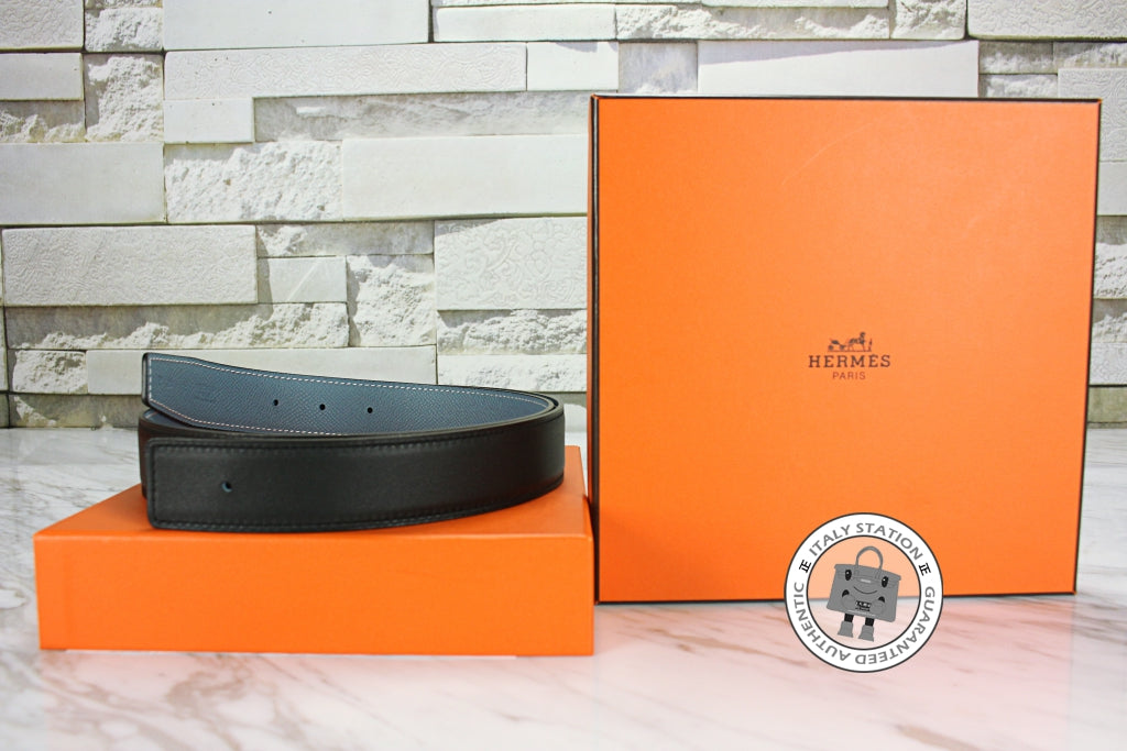 HERMES Hermes Reversible  32 MM Black/blue Jeans Swift 75 Belts | Italystation.com - Shop Now at italystation.com