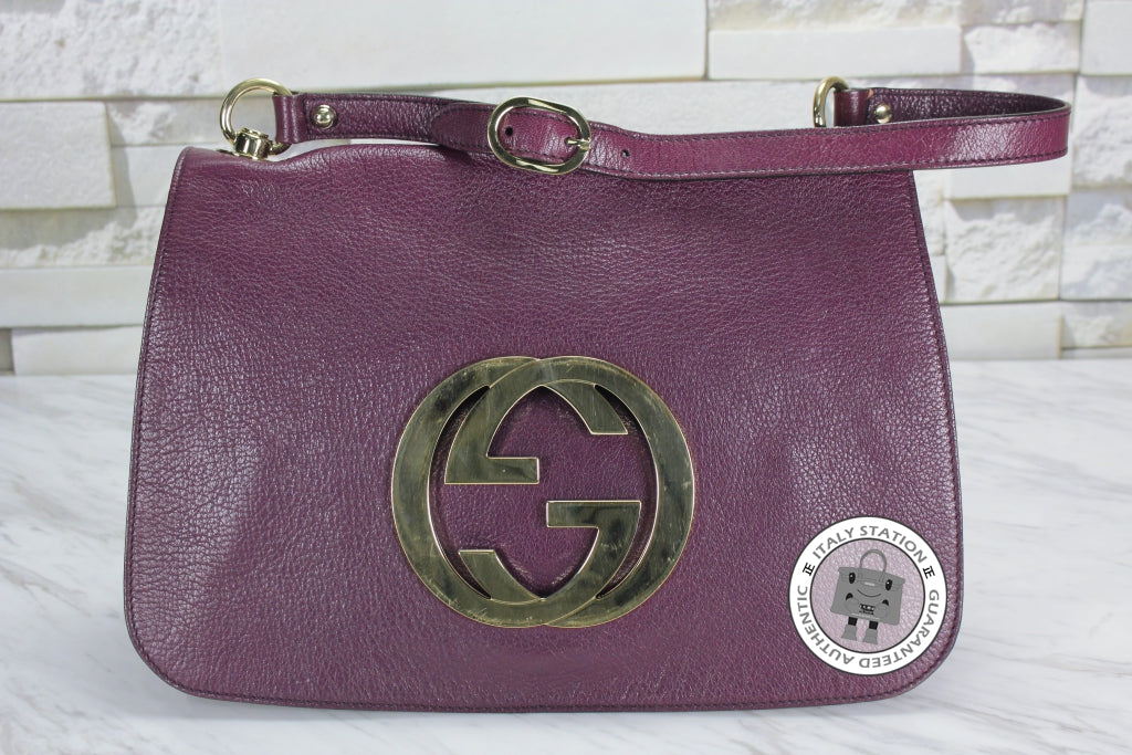 GUCCI Gucci 131034 Interlocking G Buckle Purple Leather Shoulder Bags  | Italystation.com - Shop Now at italystation.com