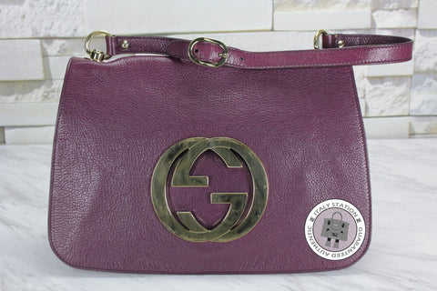 GUCCI Gucci 131034 Interlocking G Buckle Purple Leather Shoulder Bags  | Italystation.com - Shop Now at italystation.com