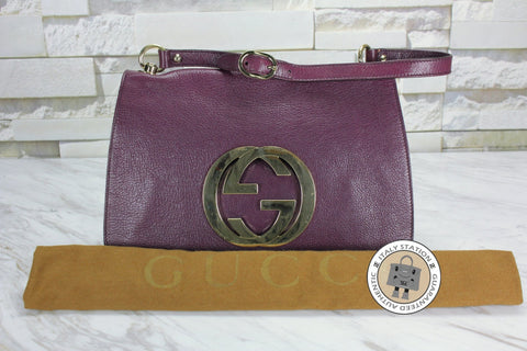 Gucci 131034 Interlocking G Buckle Purple Leather Shoulder Bags Ghw