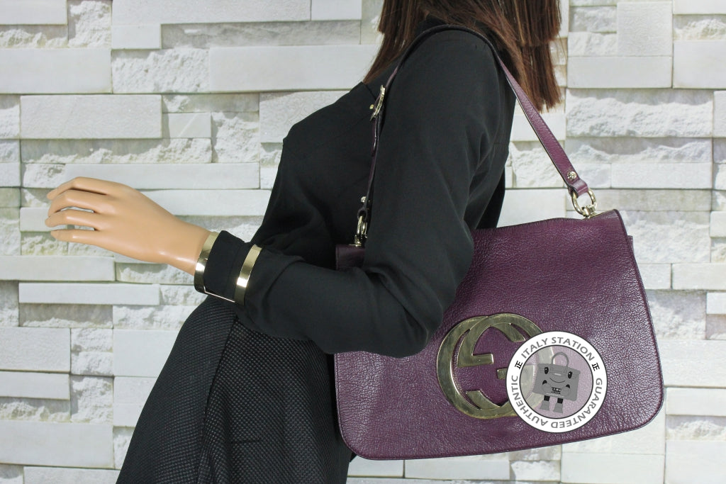 GUCCI Gucci 131034 Interlocking G Buckle Purple Leather Shoulder Bags  | Italystation.com - Shop Now at italystation.com