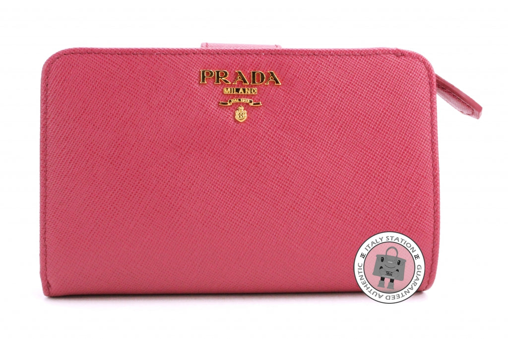 PRADA Prada 1M1225 Uzf Saffiano Metal Portafoglio Lampo Bruyere / F0BQ | Italystation.com - Shop Now at italystation.com