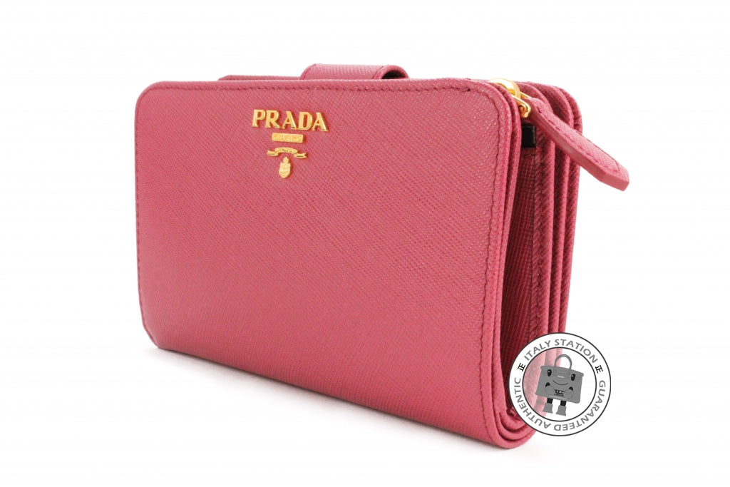 PRADA Prada 1M1225 Uzf Saffiano Metal Portafoglio Lampo Bruyere / F0BQ | Italystation.com - Shop Now at italystation.com
