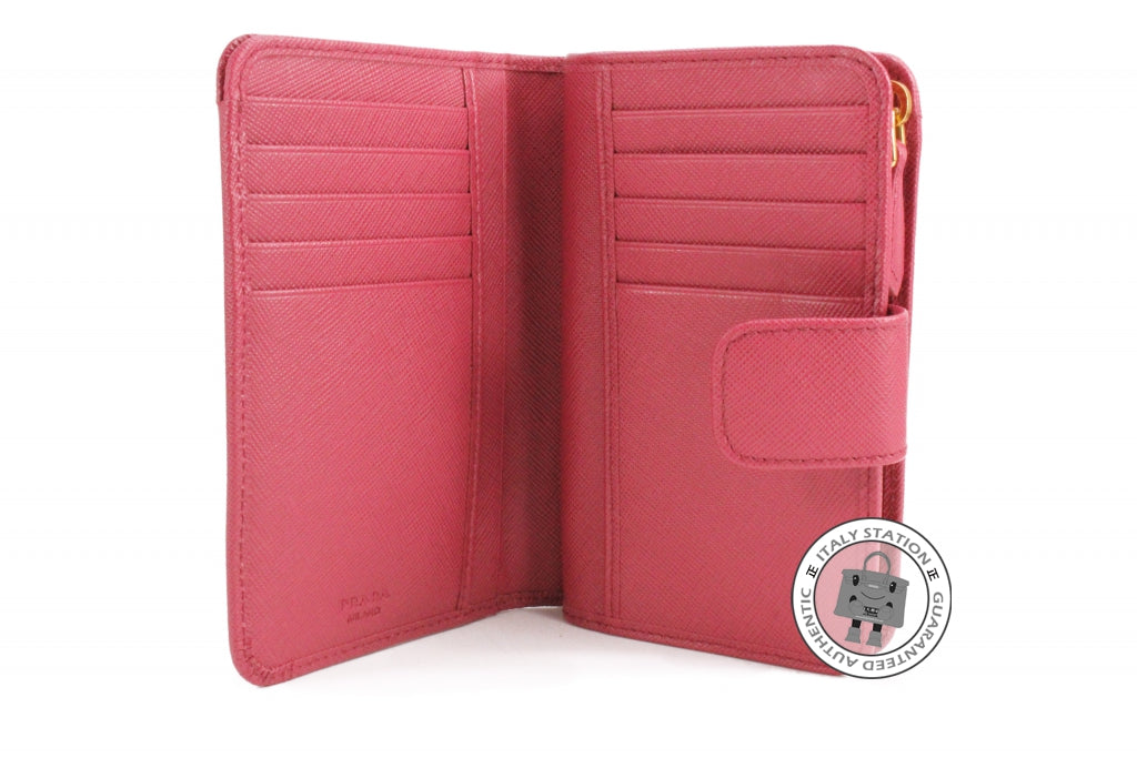 PRADA Prada 1M1225 Uzf Saffiano Metal Portafoglio Lampo Bruyere / F0BQ | Italystation.com - Shop Now at italystation.com