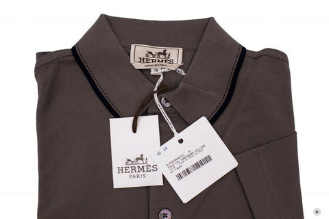 Hermes H837430HA Surpiqure Sellier Polo Shirt Taupe / HA87 Cotton XS Polo Shirts