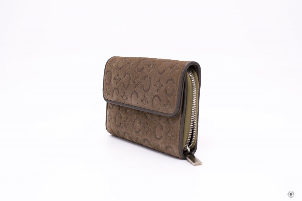 CELINE Celine Suede With Embossed Logo With Metallic Leather  Khaki Sh | Italystation.com - Shop Now at italystation.com