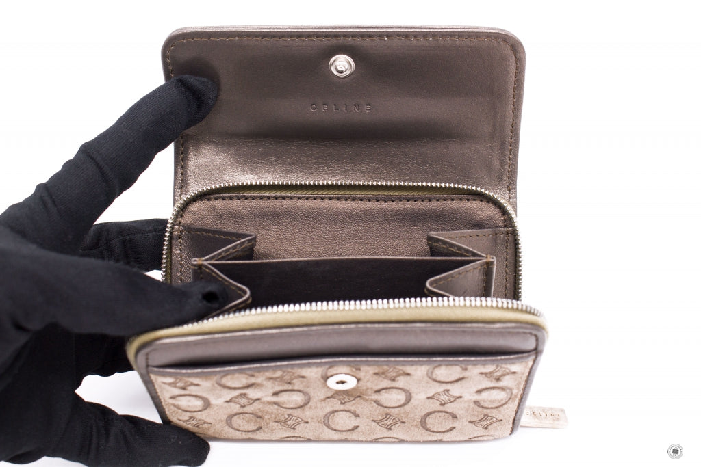 CELINE Celine Suede With Embossed Logo With Metallic Leather  Khaki Sh | Italystation.com - Shop Now at italystation.com