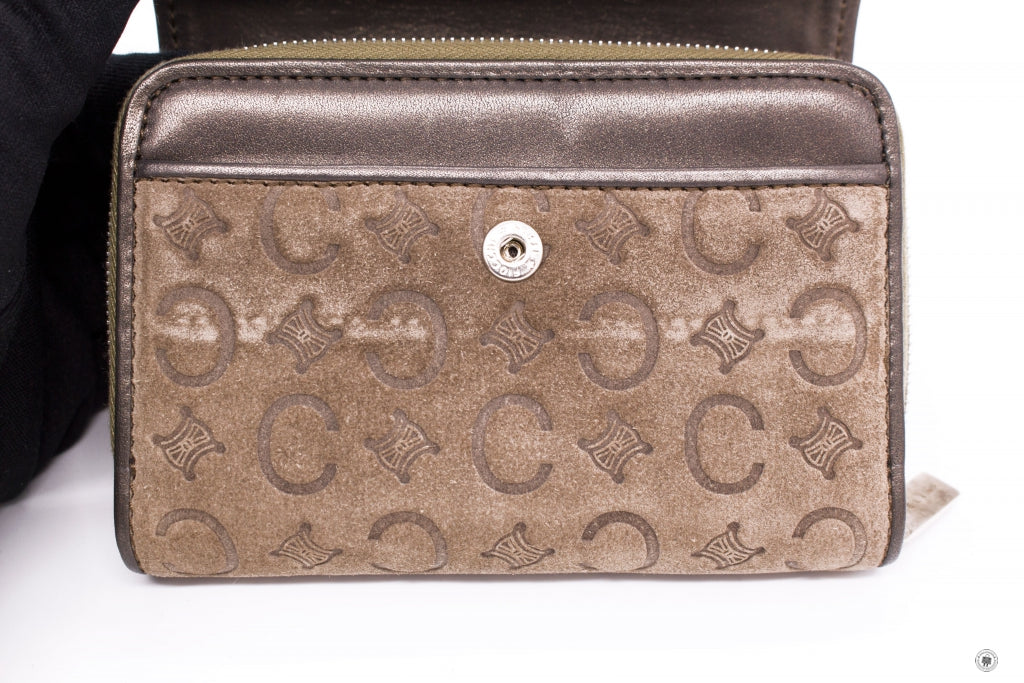 CELINE Celine Suede With Embossed Logo With Metallic Leather  Khaki Sh | Italystation.com - Shop Now at italystation.com