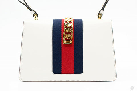 Gucci 421882CVLEG Sylvie White / 8605 Leather Small Shoulder Bags Ghw