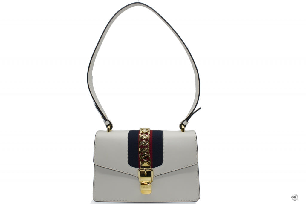 GUCCI Gucci 421882CVLEG Sylvie White / 8605 Leather Small Shoulder Bag | Italystation.com - Shop Now at italystation.com