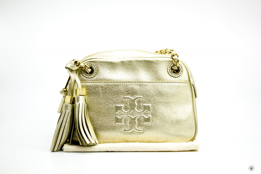 TORY BURCH Tory Burch Thea Gold Metallic Leather Shoulder Bags Ghw | Italystation.com - Shop Now at italystation.com