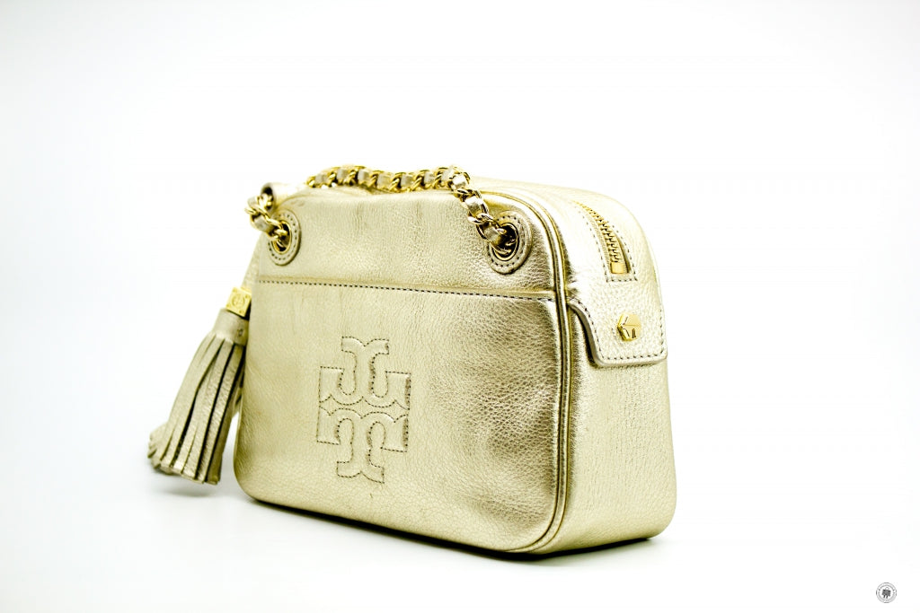 TORY BURCH Tory Burch Thea Gold Metallic Leather Shoulder Bags Ghw | Italystation.com - Shop Now at italystation.com