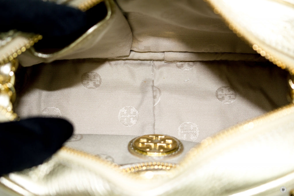 TORY BURCH Tory Burch Thea Gold Metallic Leather Shoulder Bags Ghw | Italystation.com - Shop Now at italystation.com