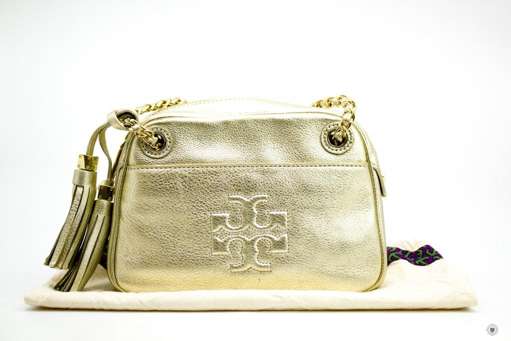 TORY BURCH Tory Burch Thea Gold Metallic Leather Shoulder Bags Ghw | Italystation.com - Shop Now at italystation.com