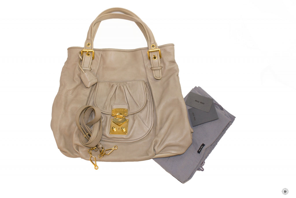MIU MIU Miu Miu RR1369 X72 F0024 Shopping  Alluminio Calfskin Tote Bag | Italystation.com - Shop Now at italystation.com