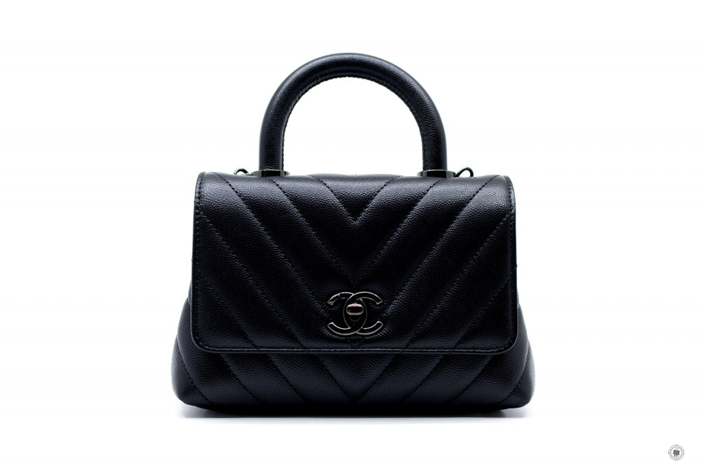 CHANEL Chanel AS2215B06818 Mini Chevron Coco Handle  Black / 94305 Cav | Italystation.com - Shop Now at italystation.com