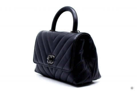 Chanel AS2215 B06818 Mini Chevron Coco Handle So All Black / 94305 Caviar Shoulder Bags Bkhw