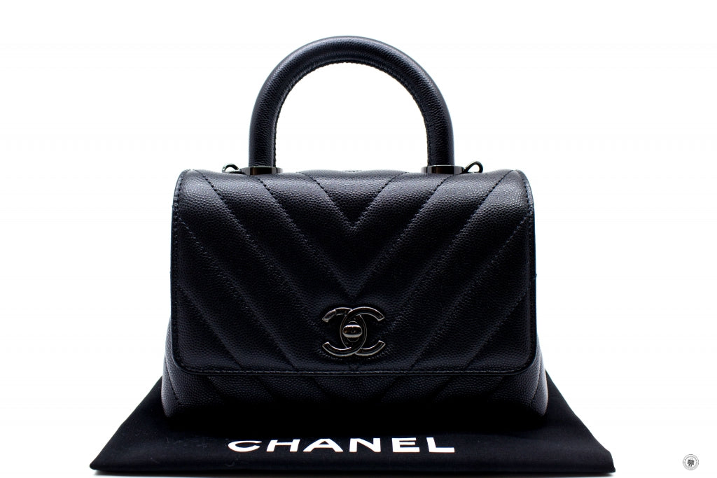 CHANEL Chanel AS2215B06818 Mini Chevron Coco Handle  Black / 94305 Cav | Italystation.com - Shop Now at italystation.com