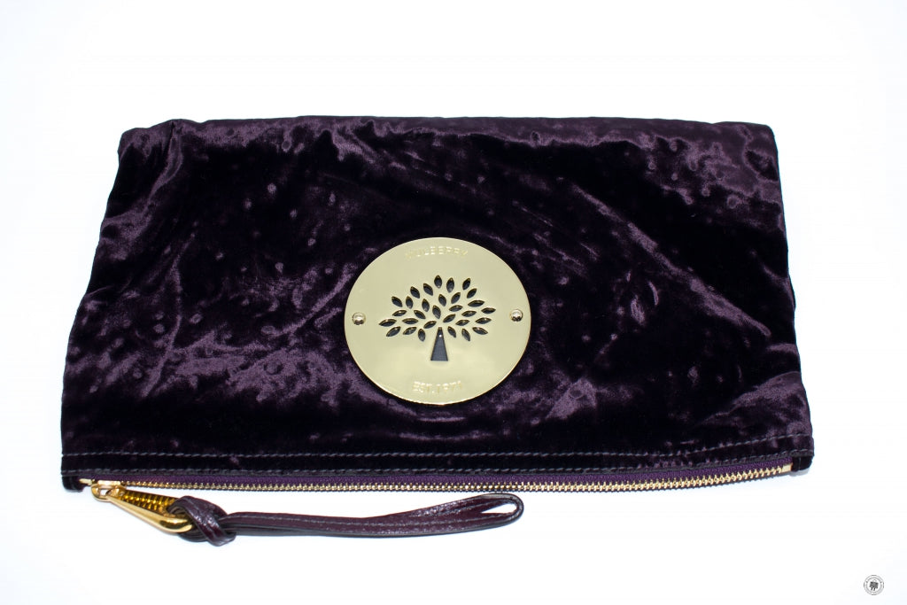 MULBERRY Mulberry HH7804/225 Daria Velvet Clutch With Ostrich Print  G | Italystation.com - Shop Now at italystation.com