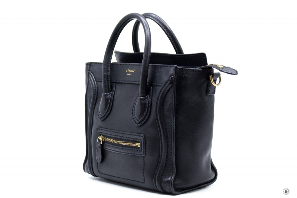 CELINE Celine 16824 Luggage Nano  Black  Calfskin Tote Bag Gbhw | Italystation.com - Shop Now at italystation.com