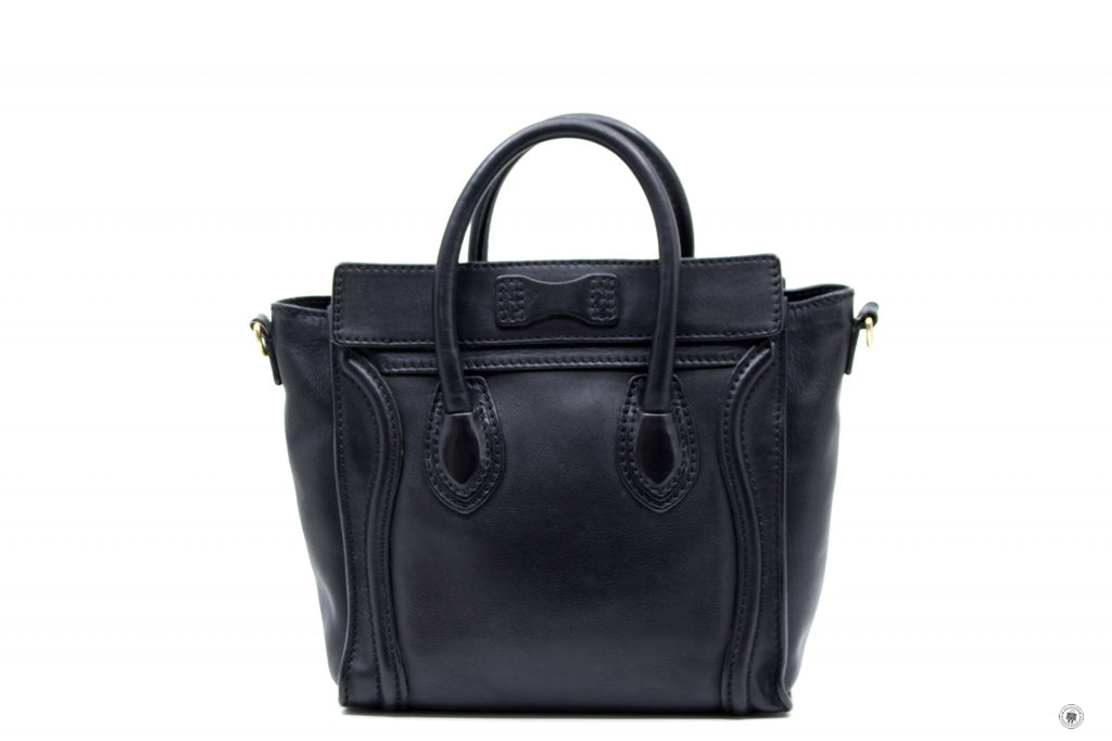 CELINE Celine 16824 Luggage Nano  Black  Calfskin Tote Bag Gbhw | Italystation.com - Shop Now at italystation.com