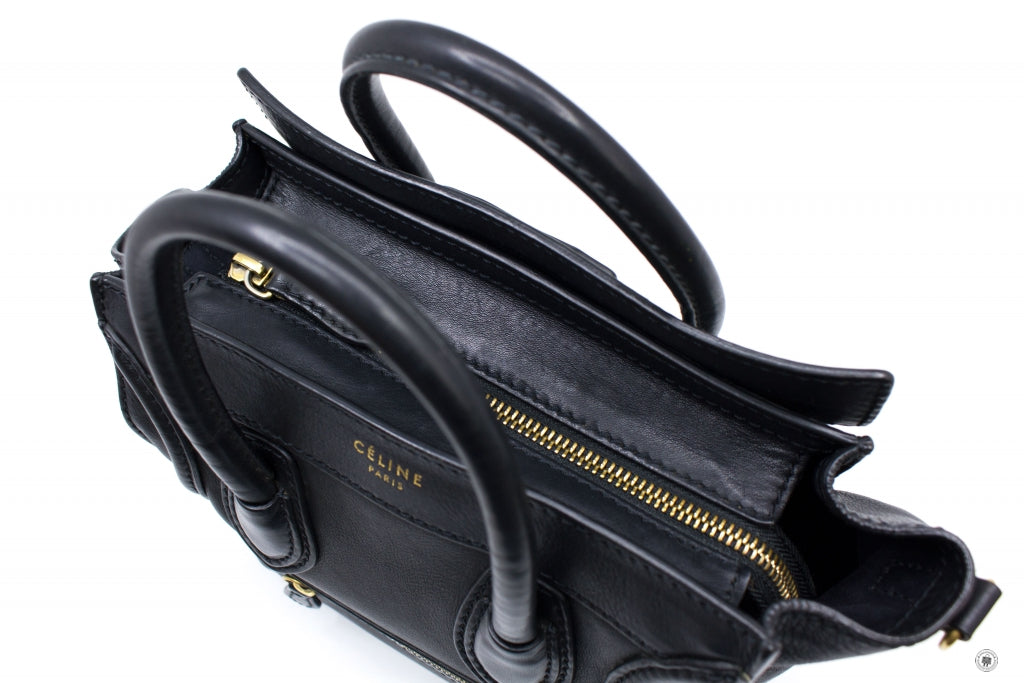 CELINE Celine 16824 Luggage Nano  Black  Calfskin Tote Bag Gbhw | Italystation.com - Shop Now at italystation.com