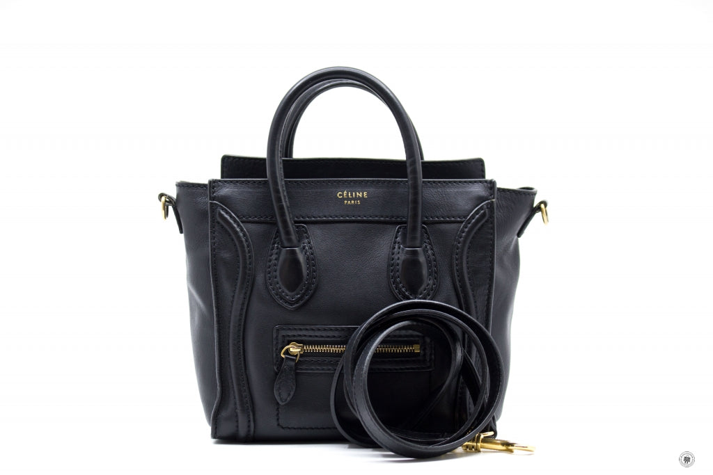 CELINE Celine 16824 Luggage Nano  Black  Calfskin Tote Bag Gbhw | Italystation.com - Shop Now at italystation.com