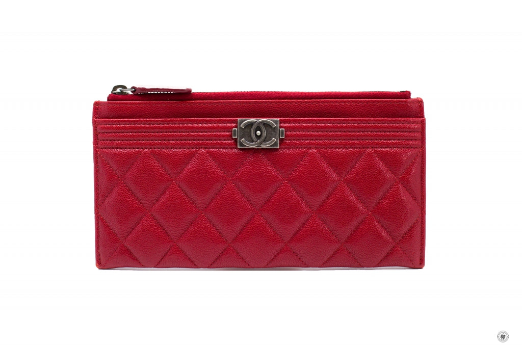 CHANEL Chanel Boy Zip Pouch  Red Caviar Pouch Sbhw | Italystation.com - Shop Now at italystation.com