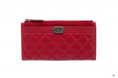 CHANEL Chanel Boy Zip Pouch  Red Caviar Pouch Sbhw | Italystation.com - Shop Now at italystation.com