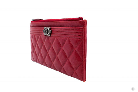 Chanel Boy Long Zip Pouch  Red Caviar Pouch Sbhw