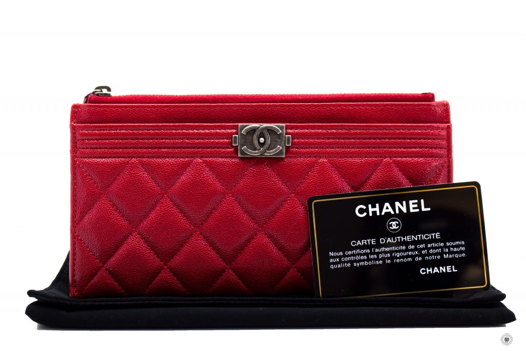 CHANEL Chanel Boy Zip Pouch  Red Caviar Pouch Sbhw | Italystation.com - Shop Now at italystation.com