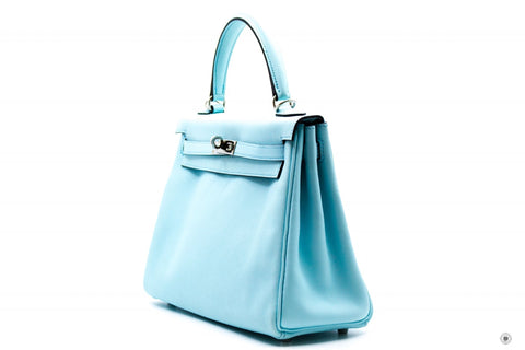 Hermes Kelly 25  Blue Zephyr / CKU2 Swift Shoulder Bags Phw